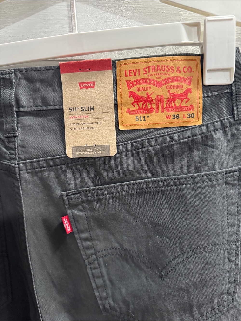 Levi's Men's Charcoal Slim 511 Jeans (W36 L30) - Picture 2 of 5